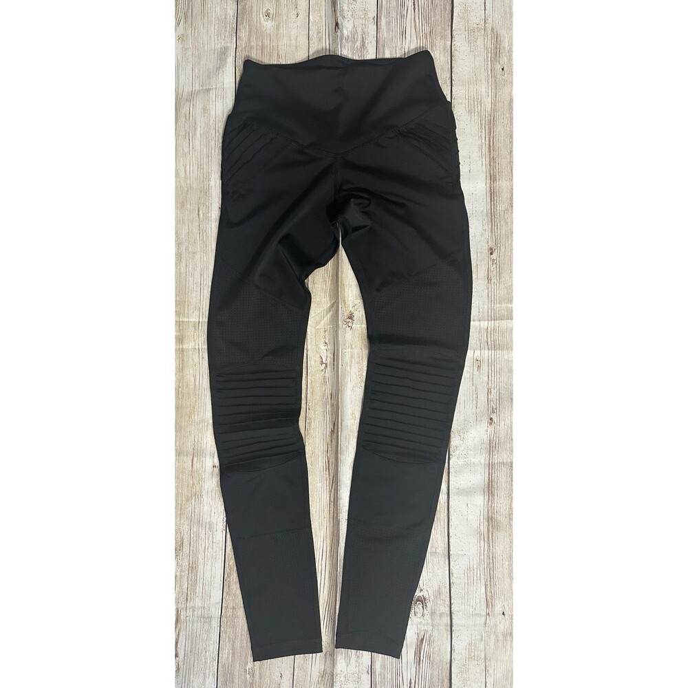 L'urv Race Ready Moto Leggings Black High Waisted Ribbed Mesh Size XS
